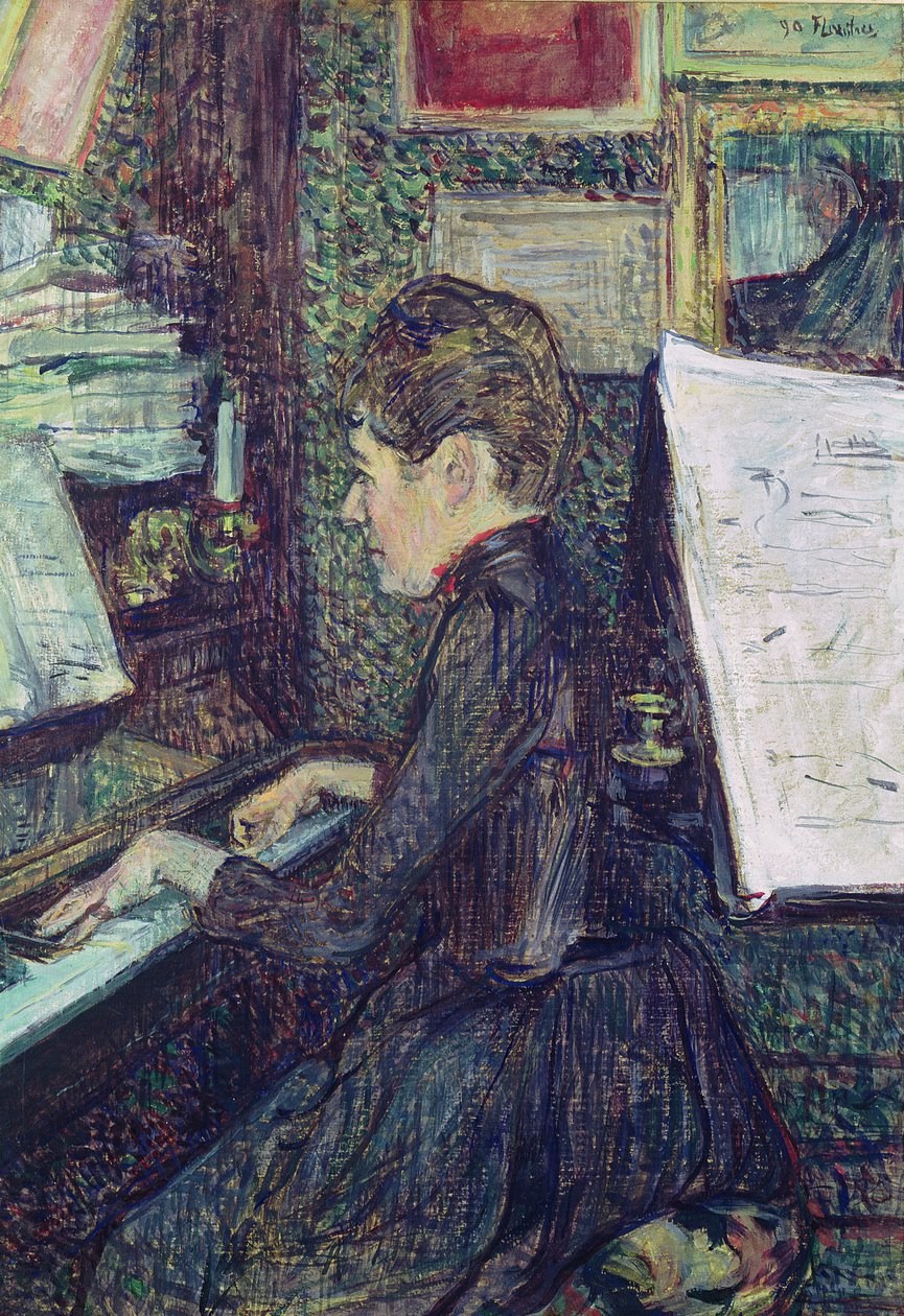 Mademoiselle Dihau (1843-1935) przy fortepianie, 1890 autorstwa Henri de Toulouse Lautrec