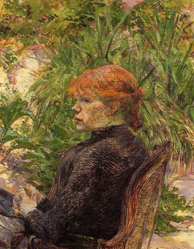 Rudowłosa kobieta siedzi w oranżerii autorstwa Henri de Toulouse Lautrec