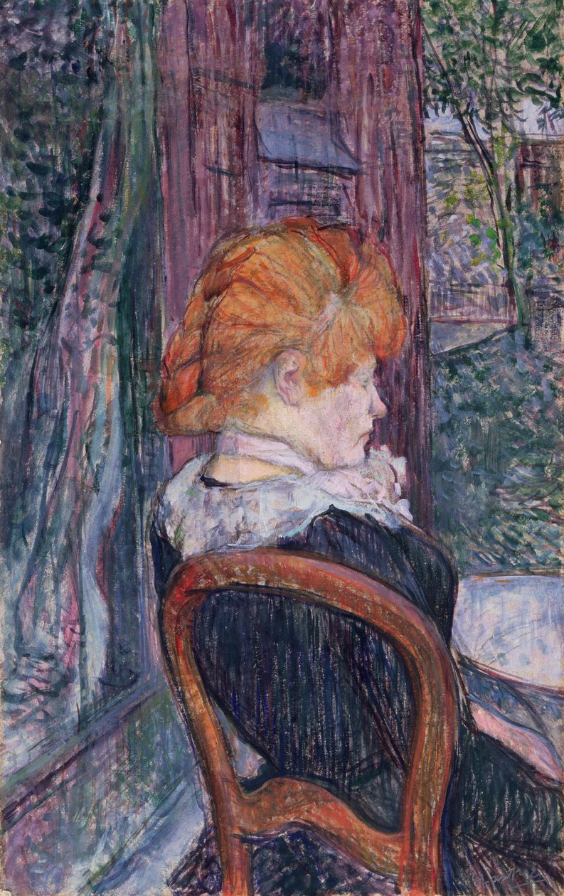 Kobieta siedząca w ogrodzie, 1890 (olej na tekturze) autorstwa Henri de Toulouse Lautrec