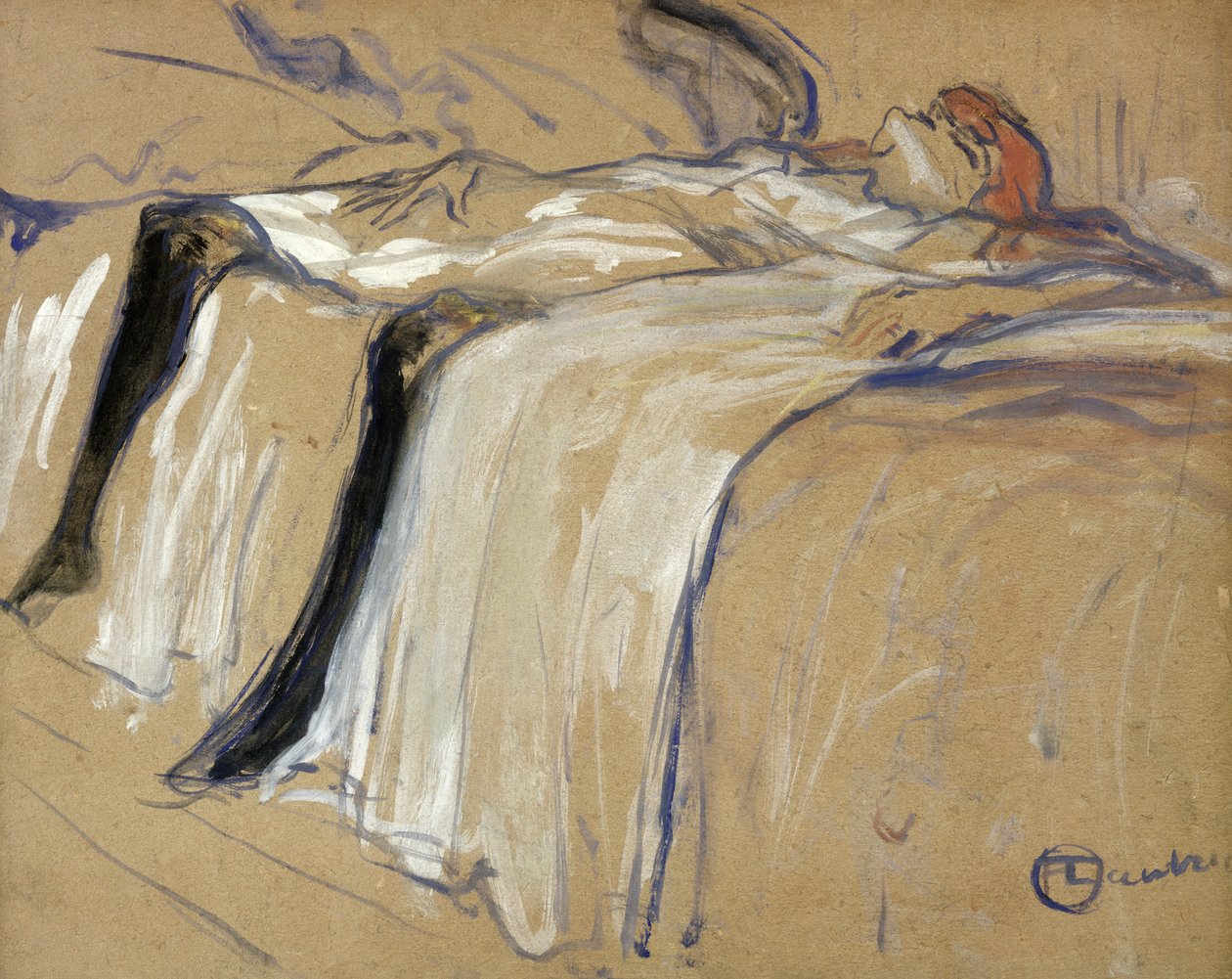 Kobieta leżąca na plecach - Znużenie, studium do „Elles”, 1896 (olej na tekturze) autorstwa Henri de Toulouse Lautrec
