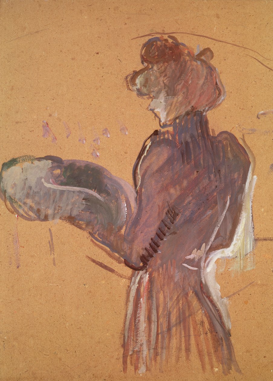 Młoda kobieta trzymająca kapelusz (olej i pastel na papierze) autorstwa Henri de Toulouse Lautrec
