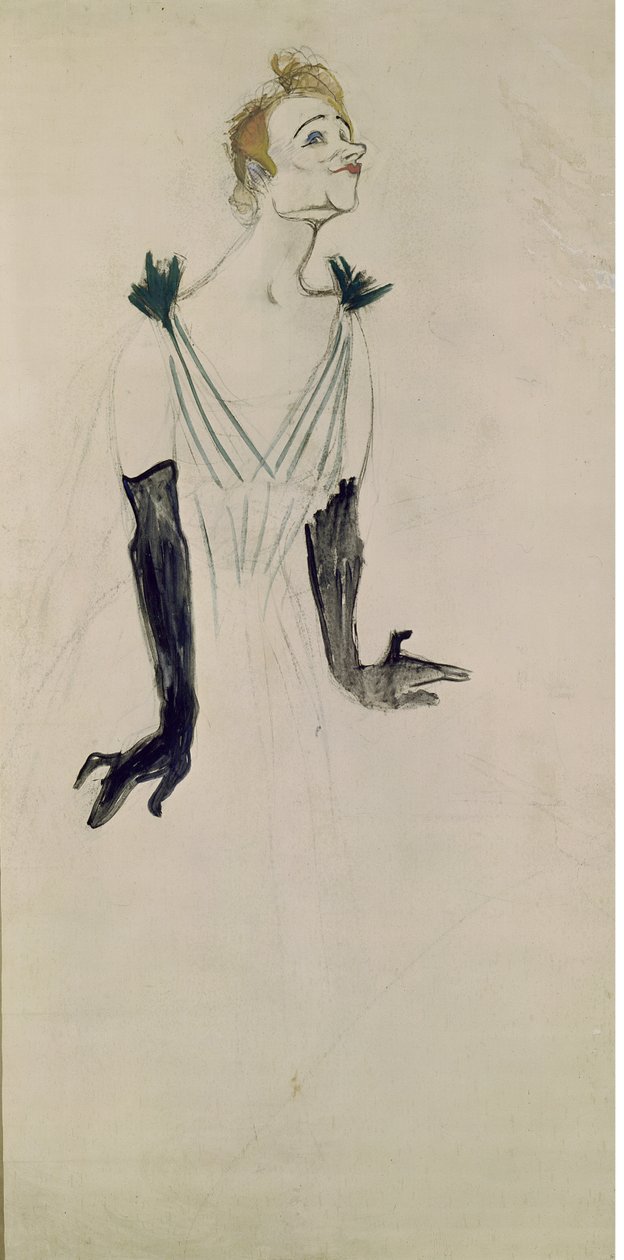 Yvette Guilbert (1865-1944), 1894 (węgiel i olej) autorstwa Henri de Toulouse Lautrec