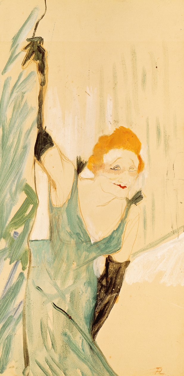 Yvette Guilbert (1867-1944) odbiera telefon na kurtynę, 1894 autorstwa Henri de Toulouse Lautrec