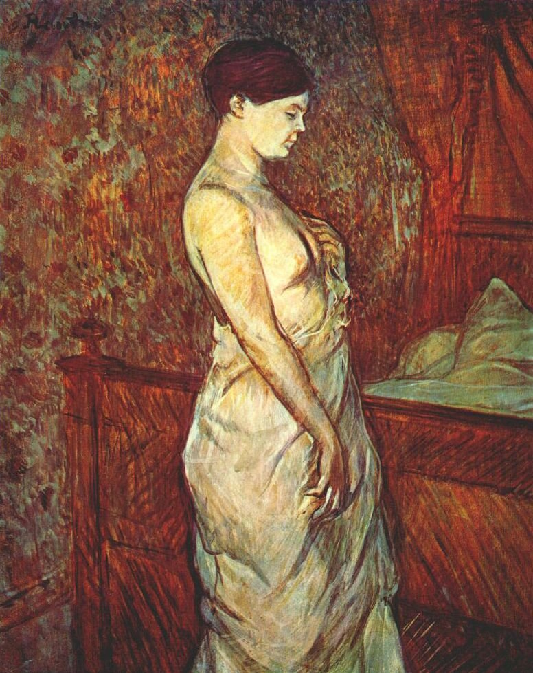 Lalka przed snem mme w koszuli przy łóżku autorstwa Henri de Toulouse Lautrec