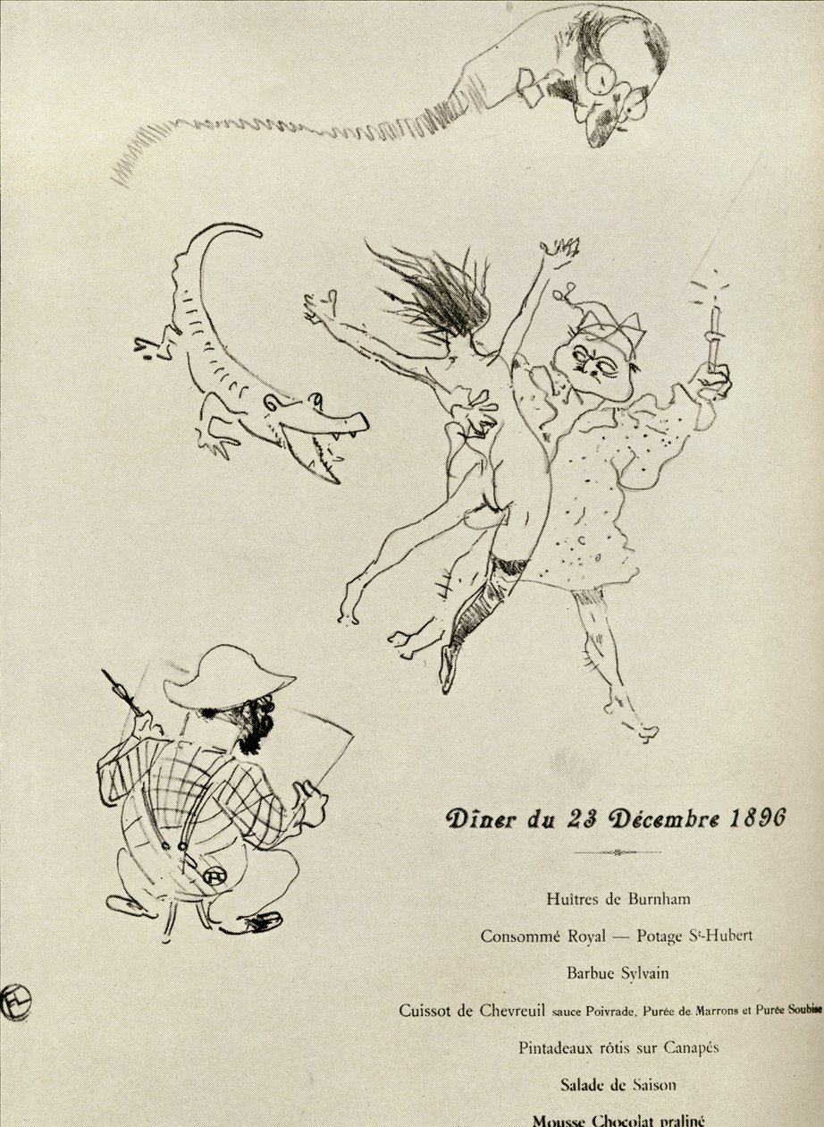Menu z Le Crocodile, 1896, z „Toulouse-Lautrec” Gerstle Mack, opublikowane w 1938 autorstwa Henri de Toulouse Lautrec