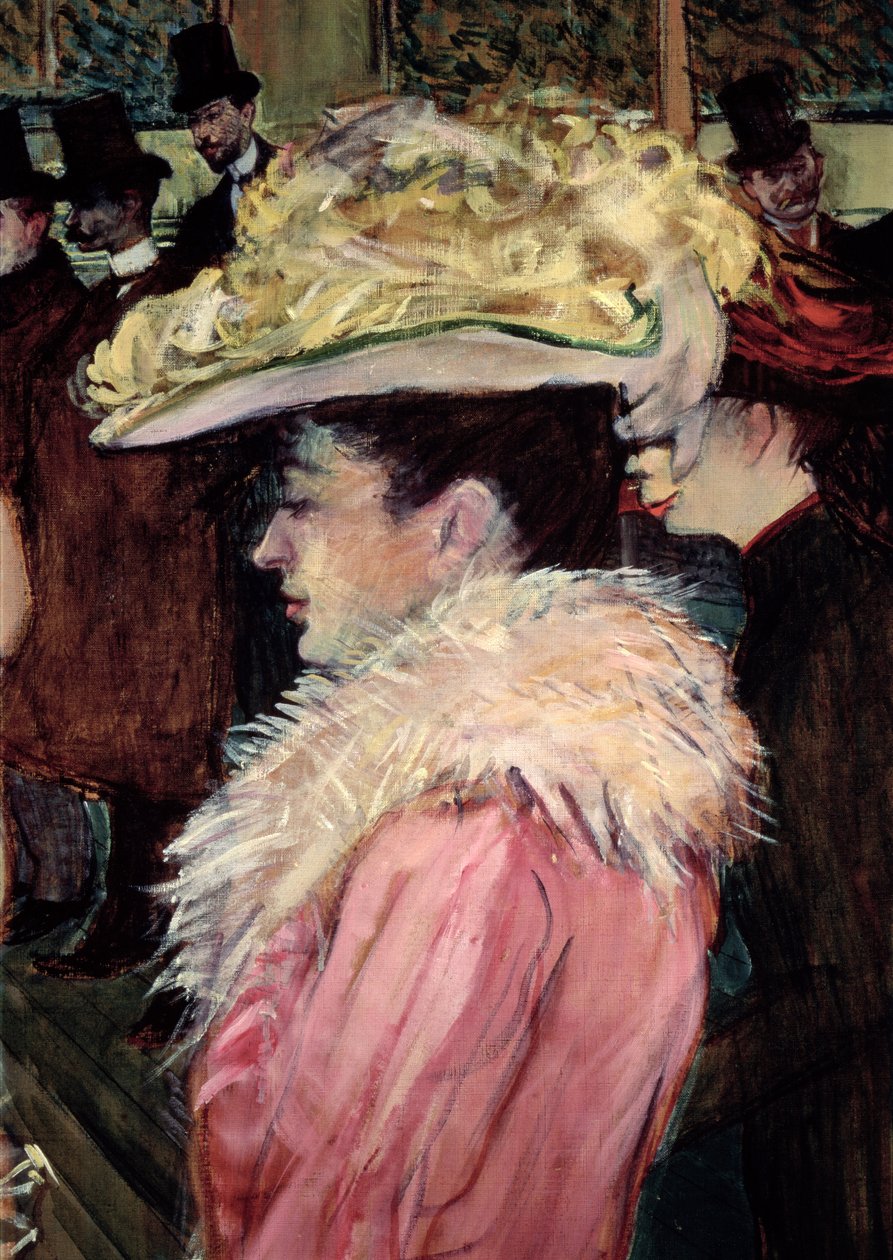 Taniec Moulin Rouge: detal eleganckiej kobiety ubranej na różowo, 1889-90 (detal 490) autorstwa Henri de Toulouse Lautrec