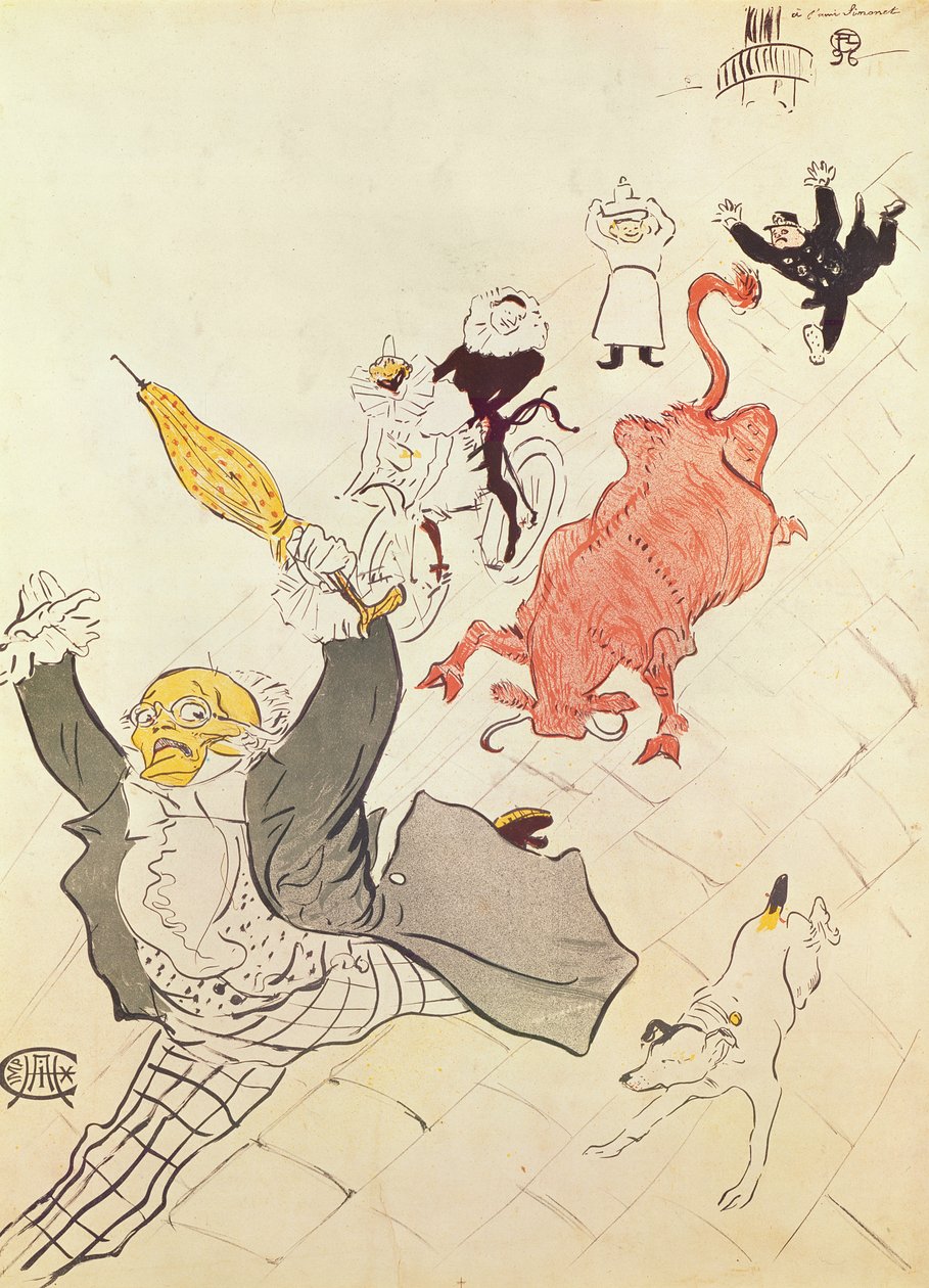 Rozwścieczona krowa (plakat poświęcony przyjacielowi artysty Simonetowi), 1896 (litografia kolorowa) autorstwa Henri de Toulouse Lautrec