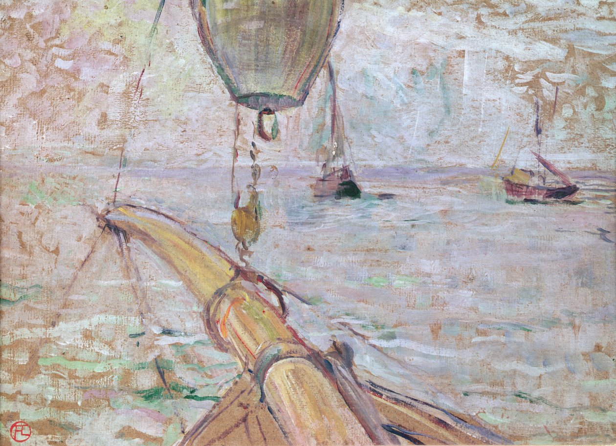 Widok na Arcachon z pokładu jachtu Cocorico, 1889 (olej na drewnie) autorstwa Henri de Toulouse Lautrec