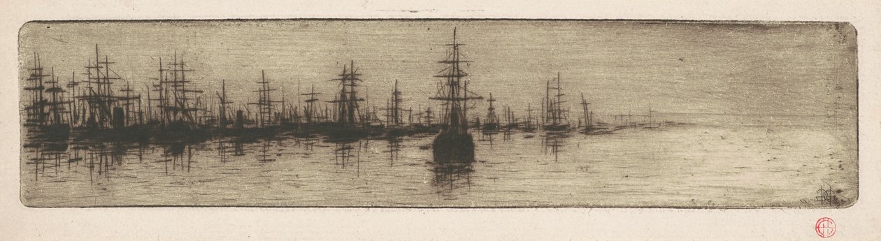 Wysokie statki w porcie autorstwa Henri-Charles Guérard