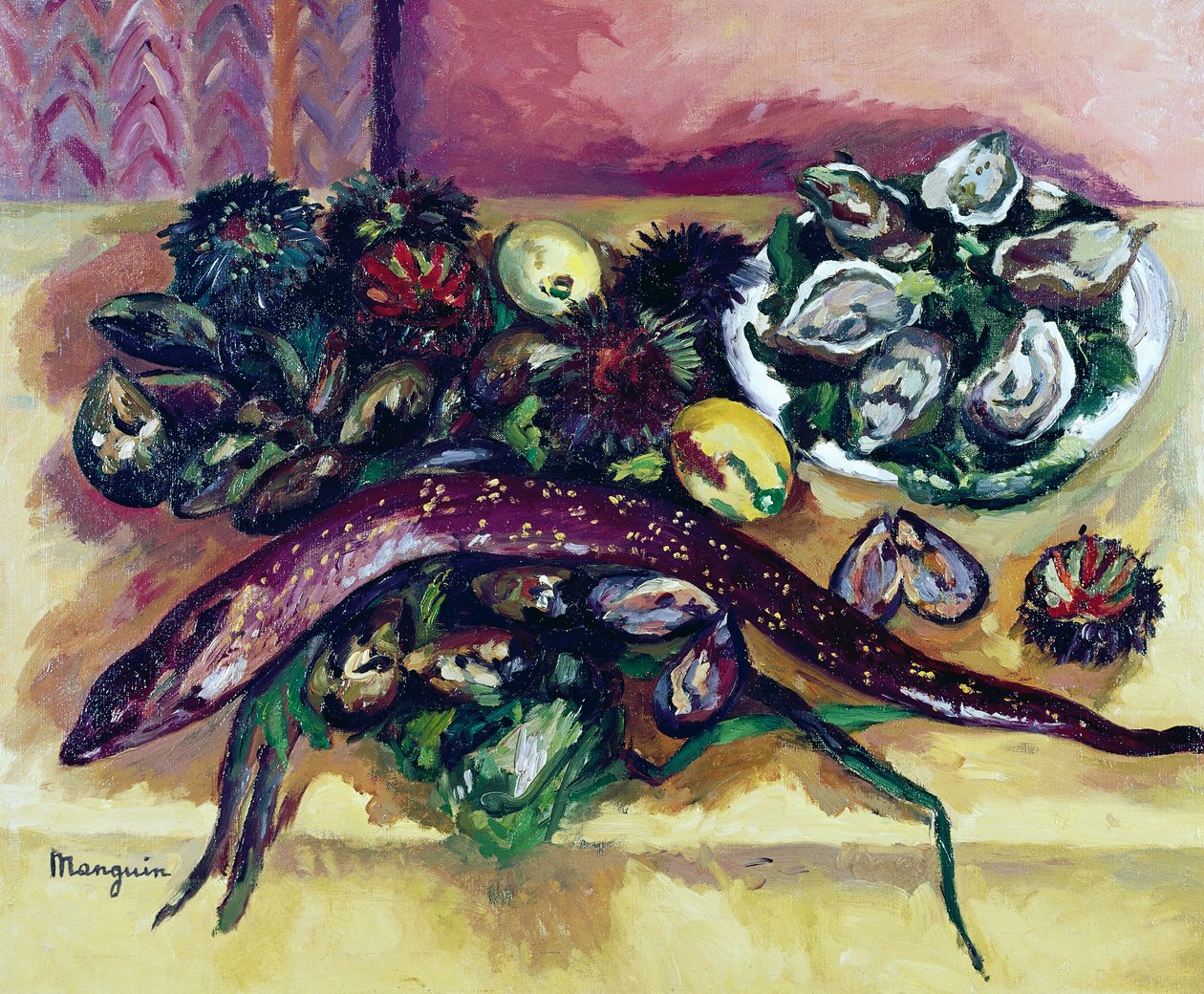 Martwa natura z węgorzem, obraz Henri Charlesa Manguina (1874-1949). Francja, XX wiek. autorstwa Henri Charles Manguin