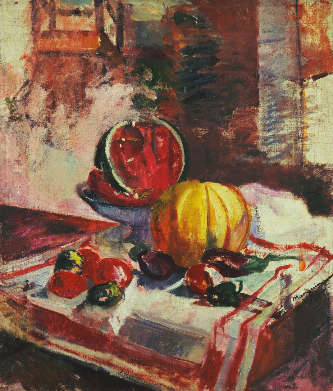 Martwa natura z arbuzem; Nature morte a la Pasteque autorstwa Henri Charles Manguin