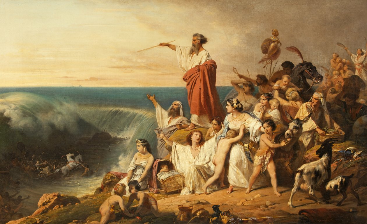 Dzieci Izraela przekraczające Morze Czerwone, ok. 1855 (olej na płótnie) autorstwa Henri Frederic Schopin