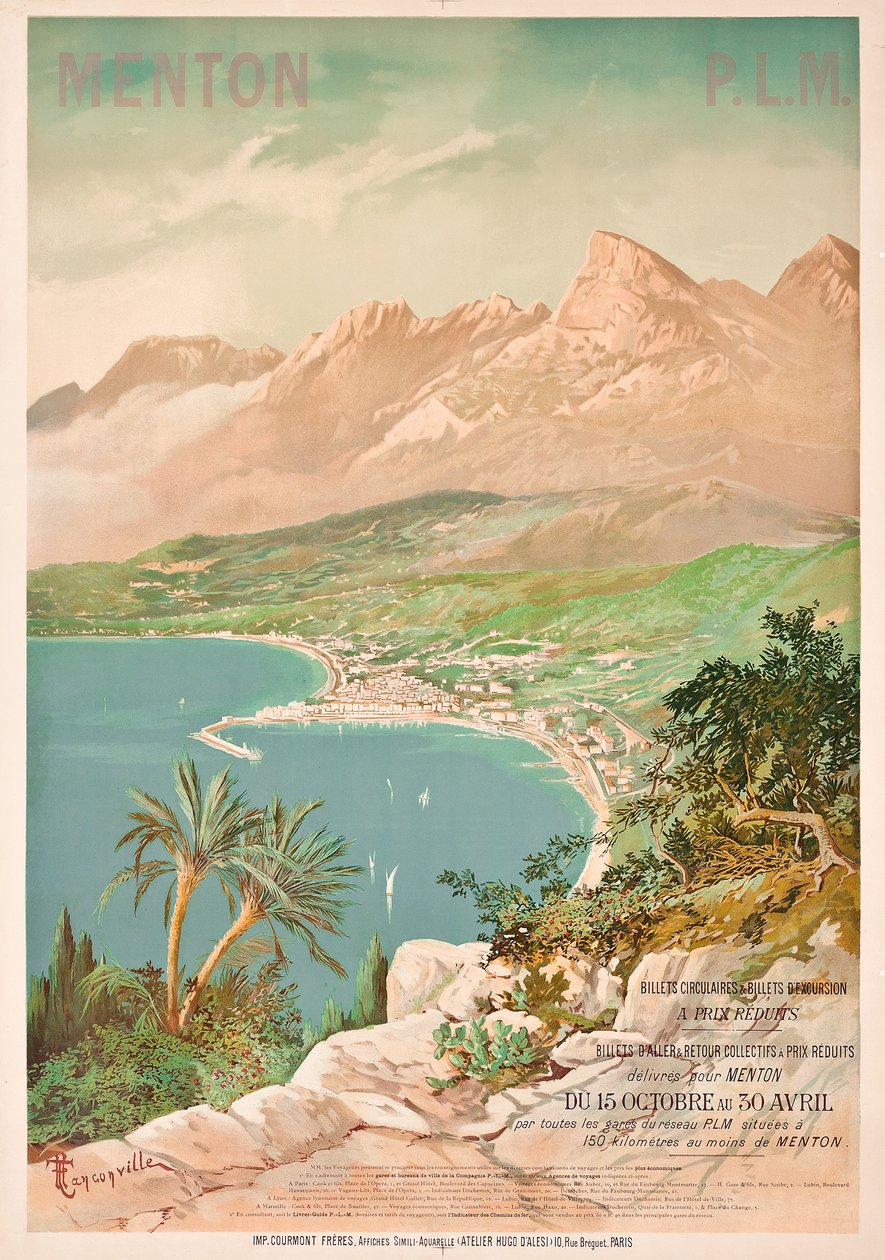 Plakat reklamujący Menton, Francja (kolor lito) autorstwa Henri Garnier Tanconville