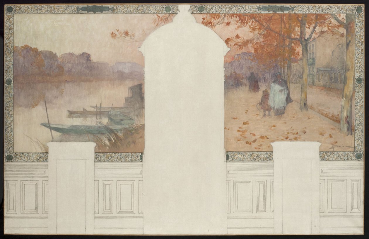 Szkic ratusza w Asnières: Jesień, Sekwana w Asnières, ok. 1900 (olej na płótnie) autorstwa Henri Gaston Darien