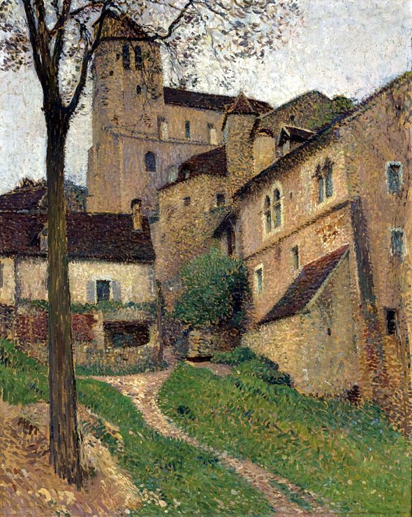 Krajobraz z zamkiem - Widok Saint-Cirq-Lapopie autorstwa Henri Martin