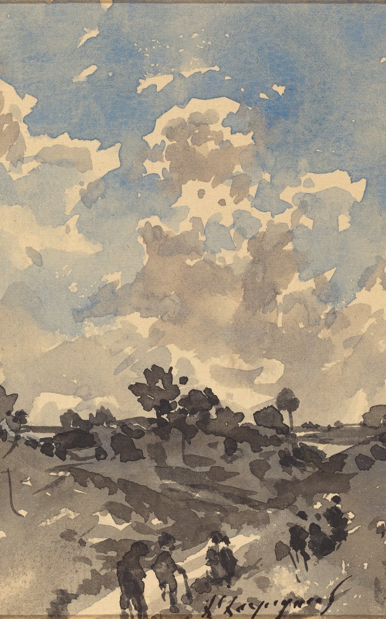 Krajobraz z postaciami idącymi ścieżką autorstwa Henri-Joseph Harpignies