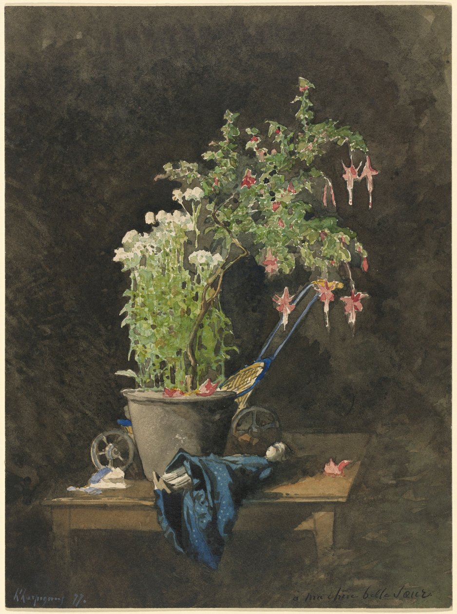 Fuksja w doniczce z zabawkami dla dzieci autorstwa Henri-Joseph Harpignies
