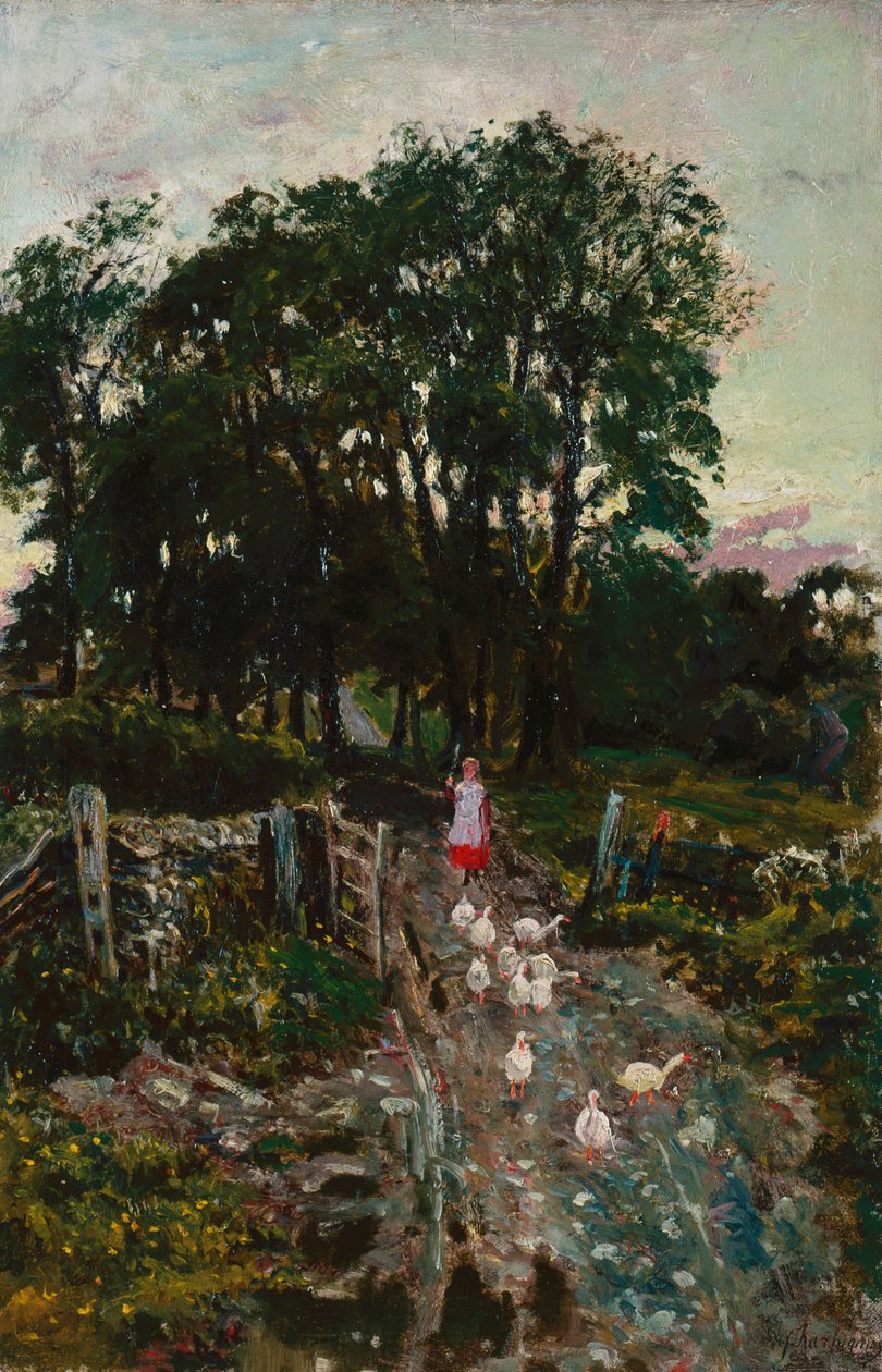Dziewczyna z kaczkami (olej na płótnie) autorstwa Henri Joseph Harpignies