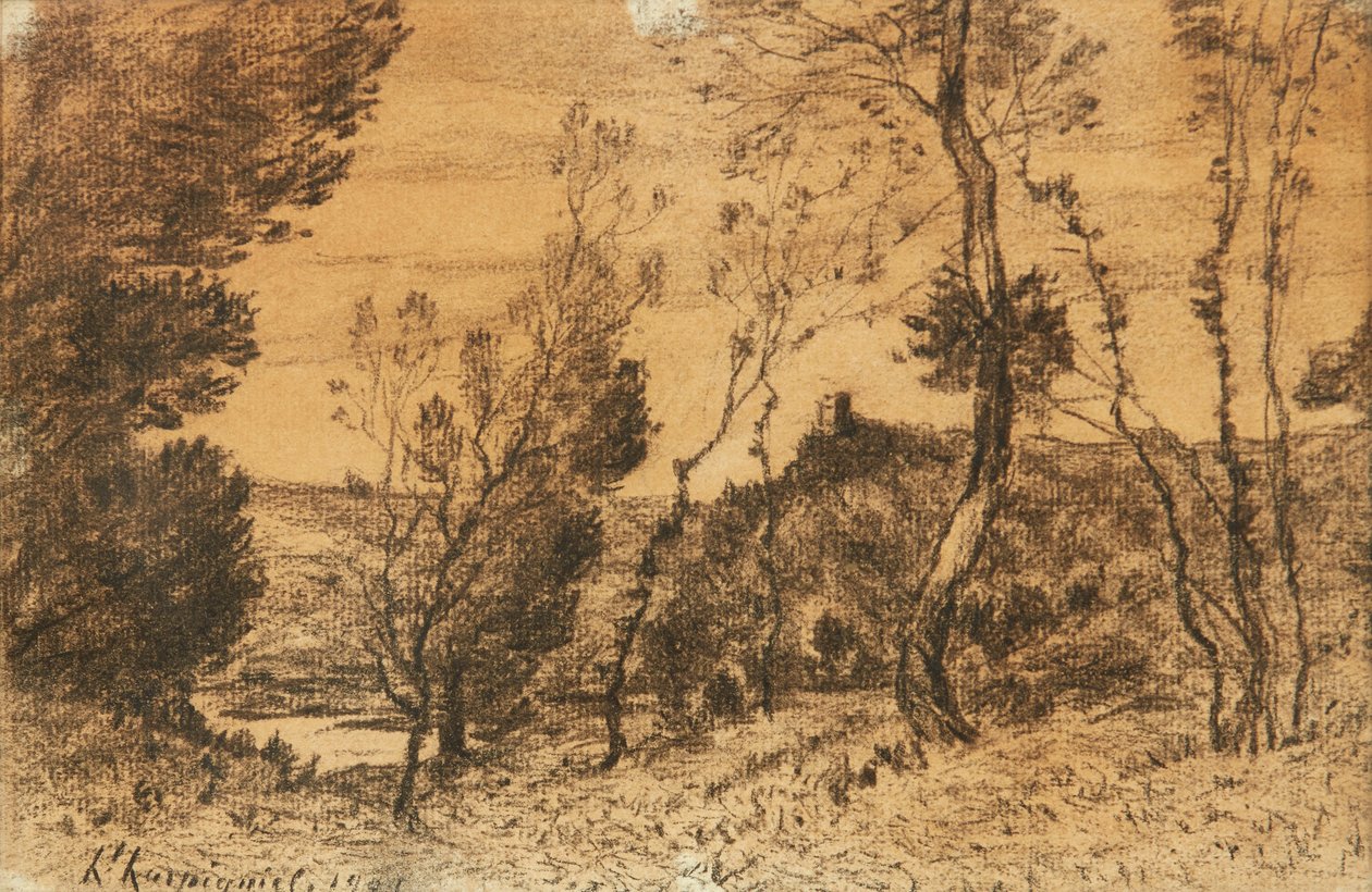 La Futaie (węgiel) autorstwa Henri Joseph Harpignies