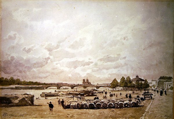Quai Bercy, Paryż (akwarela) autorstwa Henri Joseph Harpignies