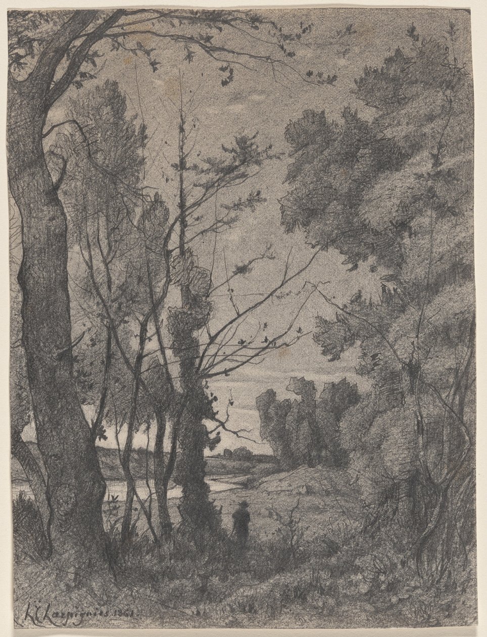 Zalesiony krajobraz nad rzeką autorstwa Henri-Joseph Harpignies