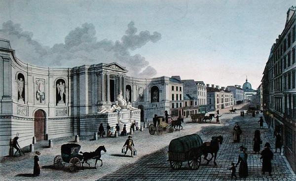 Widok fontanny na Rue de Grenelle, Faubourg St. Germain, wyryty przez Grimberghena, ok. 1815-20 (rycina kolorowana) autorstwa Henri (after) Courvoisier Voisin