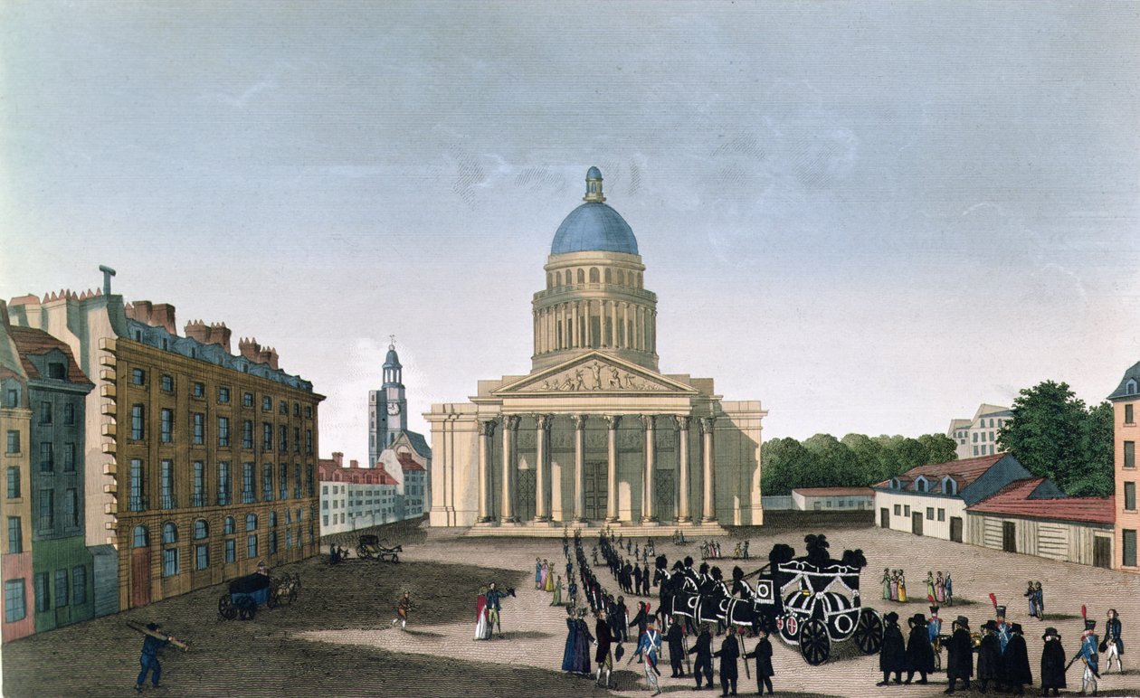 Procesja żałobna przed Panteonem, ok. 1815-20 (kolorowa grawerunek) autorstwa Henri (after) Courvoisier Voisin