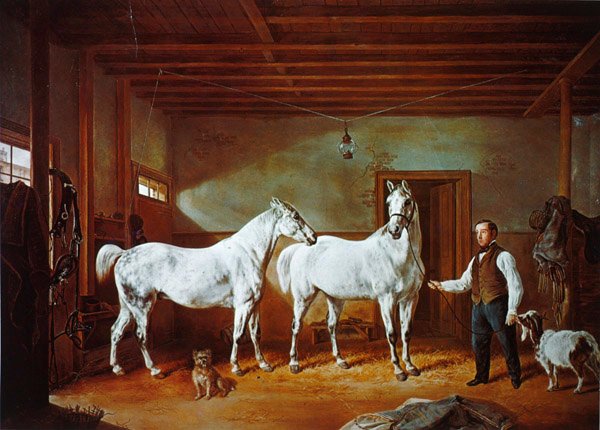 Stajnia rodziny Stuyvesant, ok.1854 (kolor lito) autorstwa Henri (after) Delattre