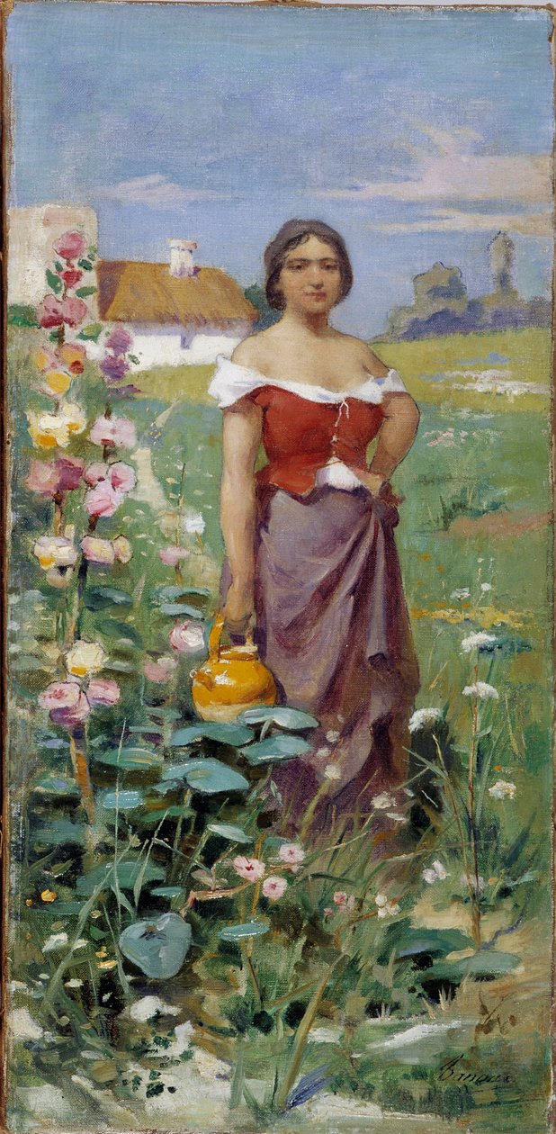 Camargaise dzban Młoda kobieta ubrana z Cyganem w polu. Obraz Adriena Henri Tanoux (1865-1923) XX wiek Obowiązkowa wzmianka: Collection fondation faith de Provence, Marsylia autorstwa Henri Adrien Tanoux