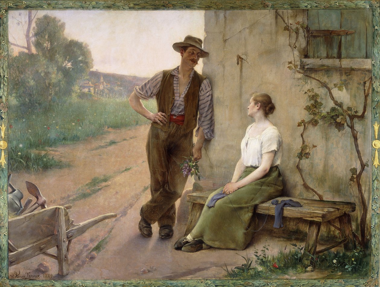 Para chłopska na folwarku, 1889 autorstwa Henri Adrien Tanoux