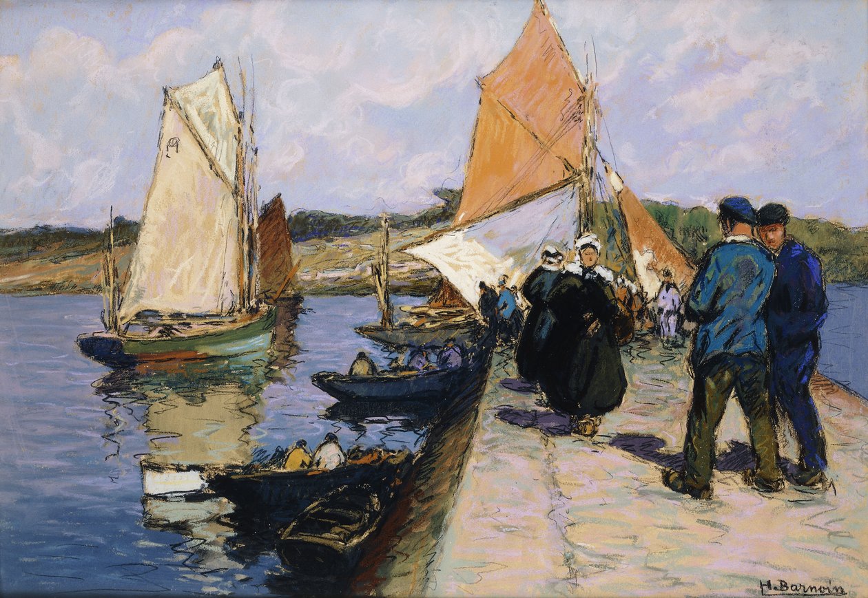 Rybacy na nabrzeżu autorstwa Henri Alphonse Barnoin