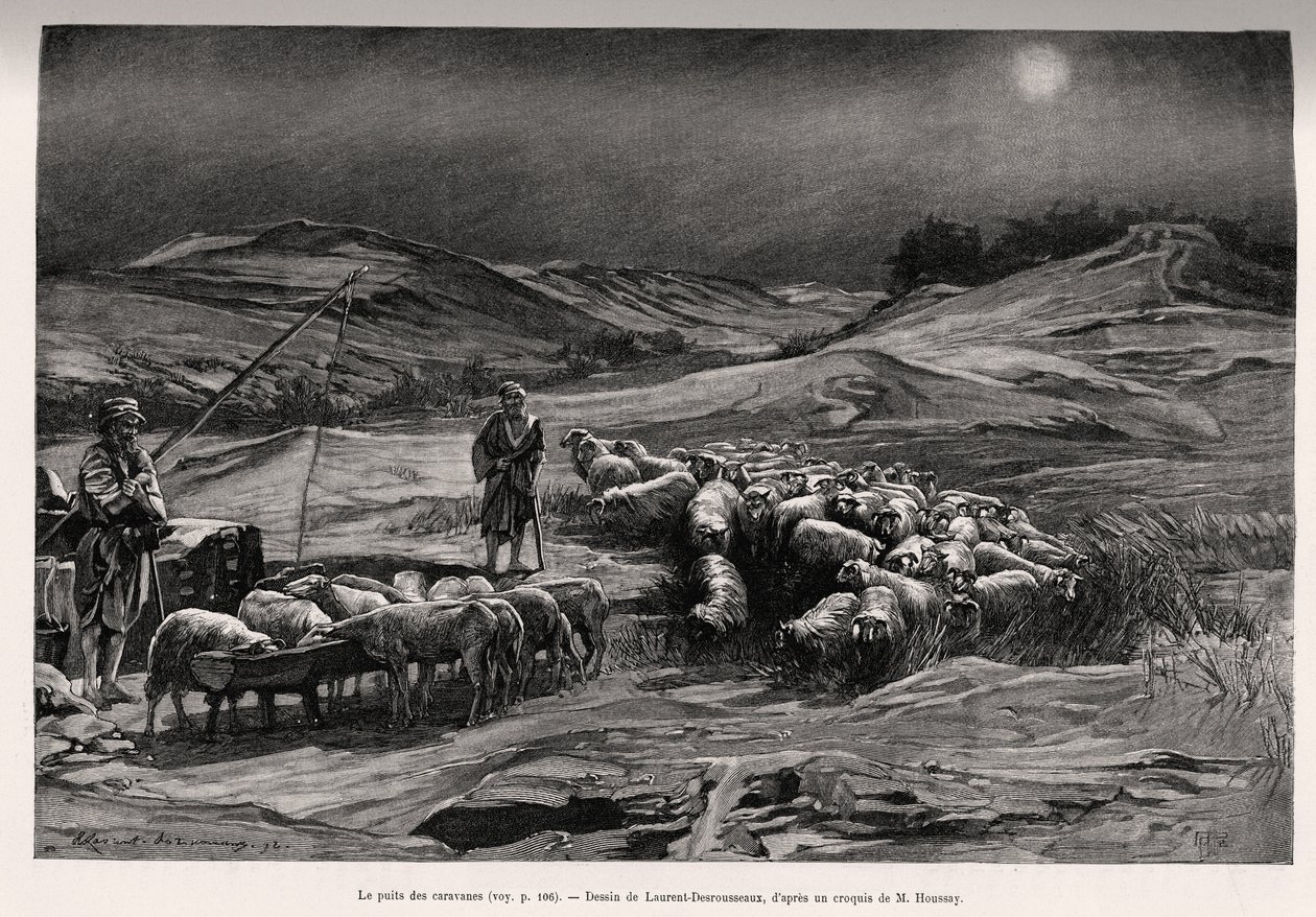 Przyczepa dobrze. Grawer Laurenta Desrousseaux ilustrujący opowiadanie „A travers la Perse meridionale” C.Babina i F.Houssay, w 1885 r. w Le tour du Monde 1892 w reżyserii Edouarda Chartona (1807-1891), Hachette, Paryż. autorstwa Henri Alphonse Louis Laurent Desrousseaux