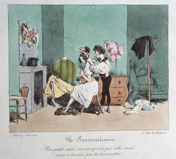 „Oddanie ponad obowiązkiem”, ilustracja z „Vues de Paris; esquisses morales et philosophiques, początek XIX w. (kolor lito) autorstwa Henri Bonaventure (after) Monnier