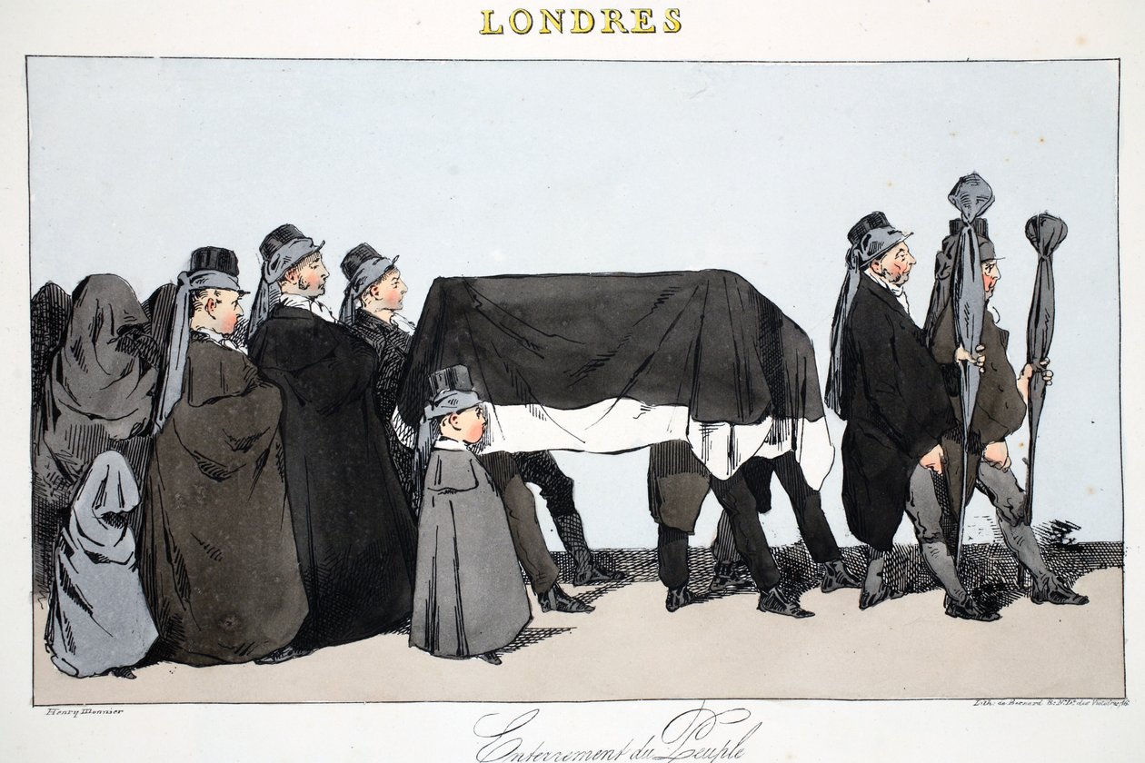 Internowanie ludowe, ilustracja z filmu „Londres” Henri Monniera, wyd. Paryż, ok.1828 (ręcznie kolorowana lito) autorstwa Henri Bonaventure Monnier