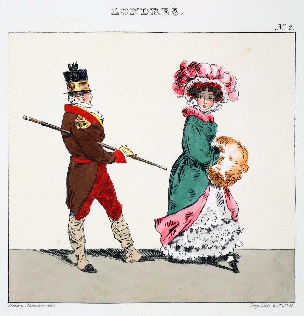 Ilustracja z filmu „Londres” Henri Monniera, wyd. Paryż, ok.1828 (ręcznie kolorowana lito) autorstwa Henri Bonaventure Monnier