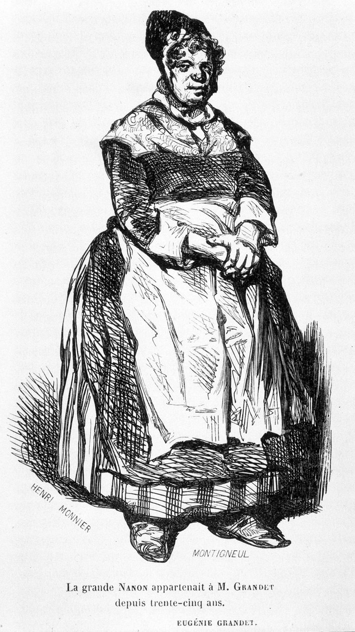 Wielka Nanon - w „”Eugénie Grandet””, ch. Henri Monnier, wyd. oryginalne. 1843 autorstwa Henri Bonaventure Monnier