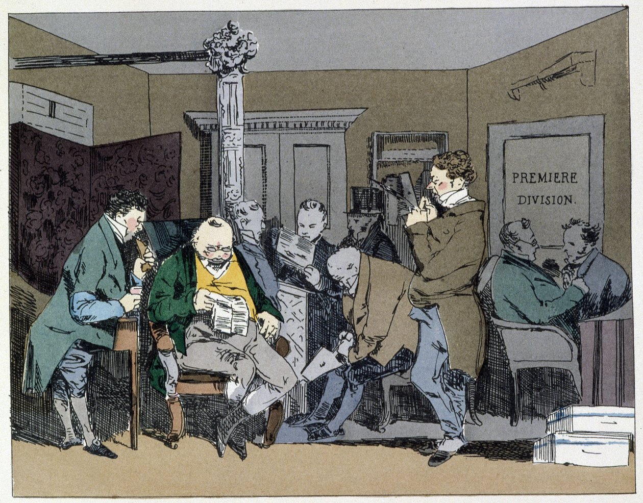 Dziesięć godzin: czytanie gazet, obiady, rozmiar piór - w „”Morach administracyjnych”” Henri Monniera autorstwa Henri Bonaventure Monnier