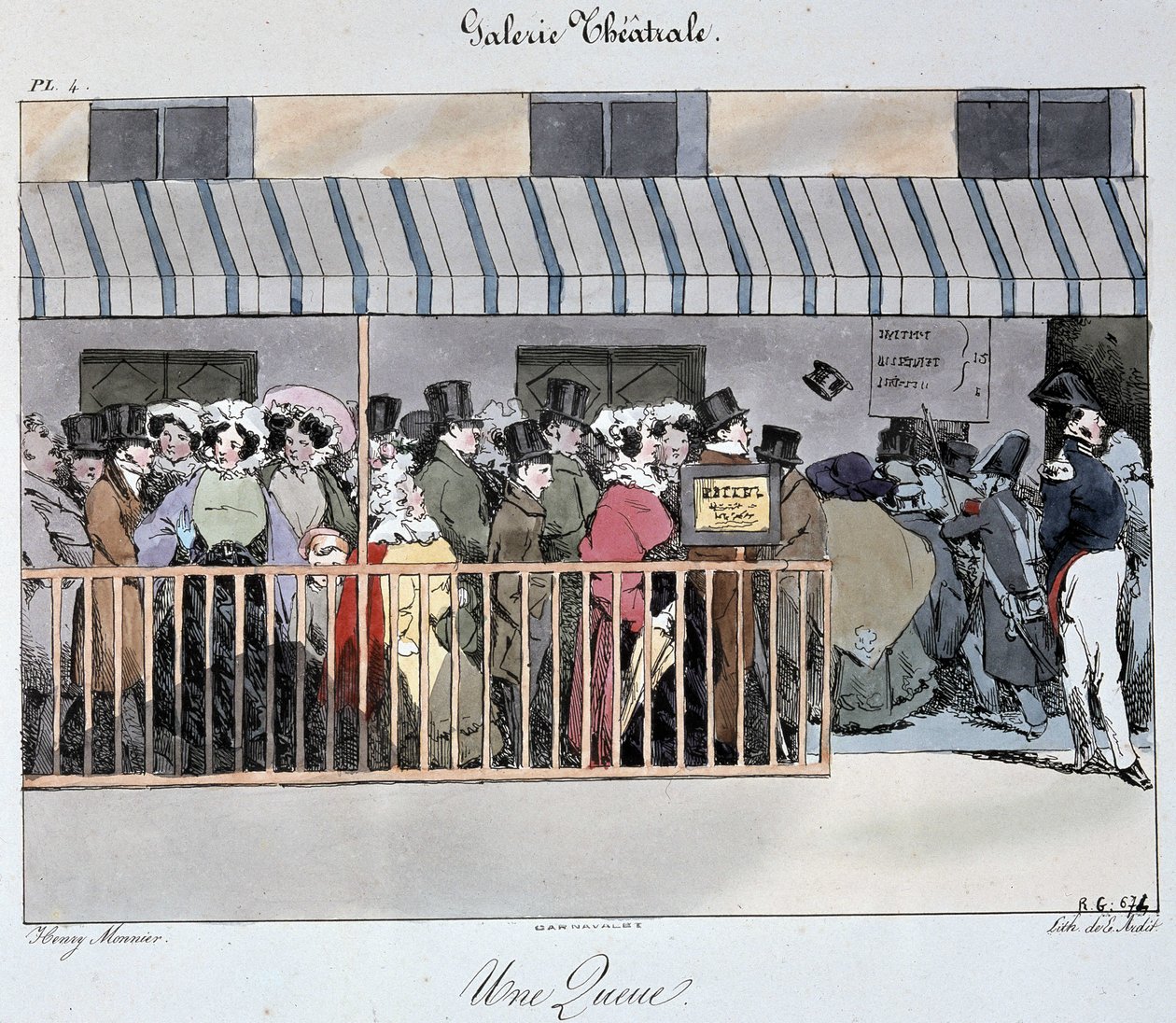 Galeria Teatralna: ogon przy wejściu - Rysunek Henri Monniera, Carnavalet autorstwa Henri Bonaventure Monnier