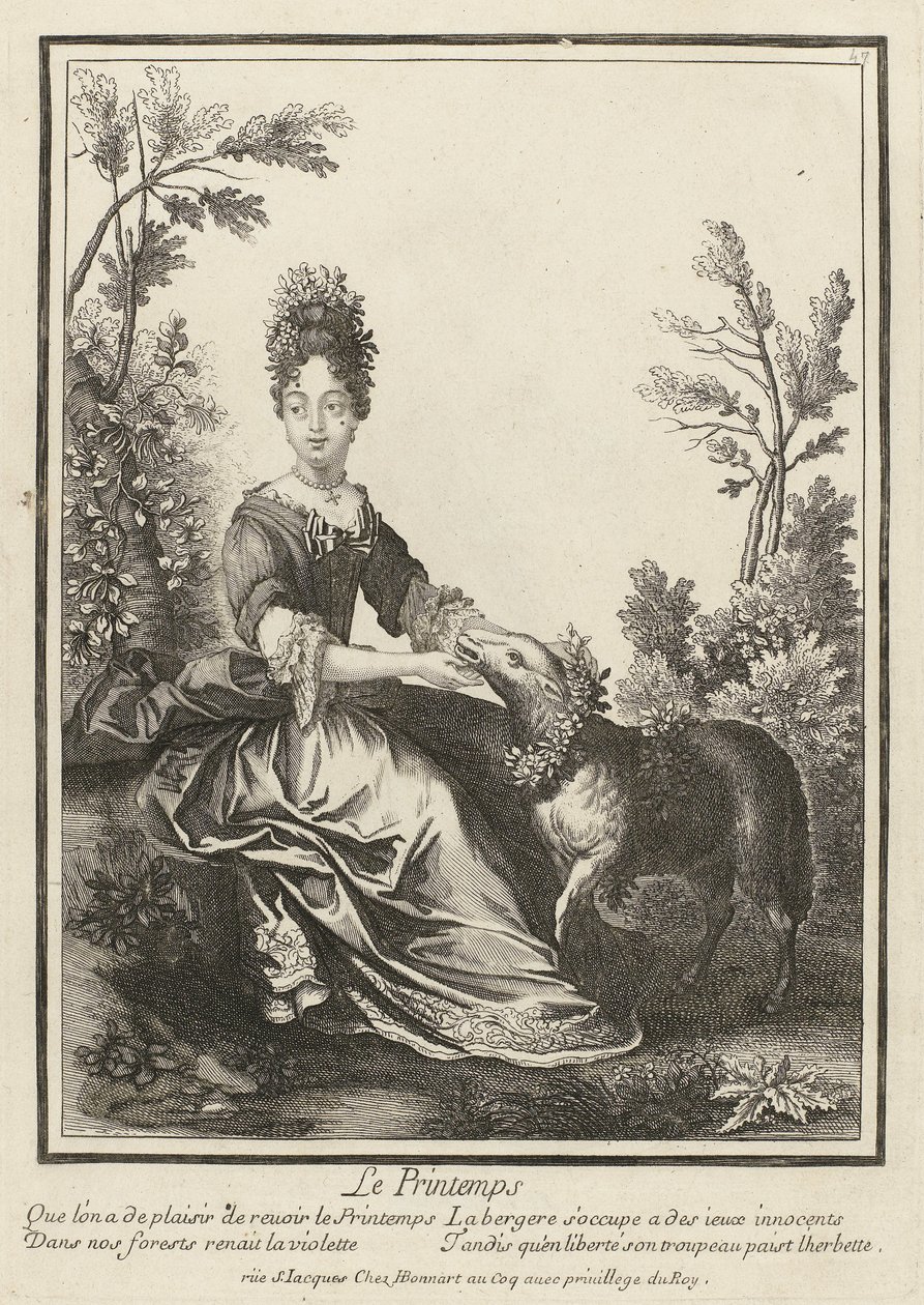 Wiosna Le Printemps (tytuł na obiekcie) Personifikacje czterech pór roku (tytuł serii) autorstwa Henri Bonnart (possibly)