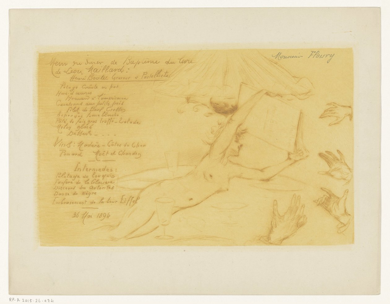 Menu obiadowe z okazji wydania książki „Henri Boutet engraver et pastelliste” Leona Maillarda autorstwa Henri Boutet