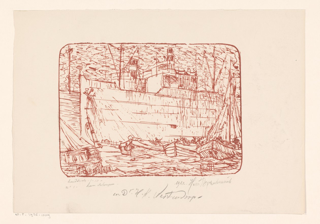 Haven te Antwerpen (oryginalny tytuł na obiekcie) autorstwa Henri Braakensiek (signed by artist)