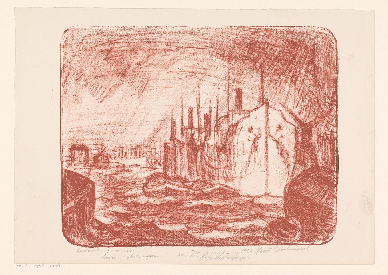 Port w Antwerpii (oryginalny tytuł na obiekcie) autorstwa Henri Braakensiek (signed by artist)