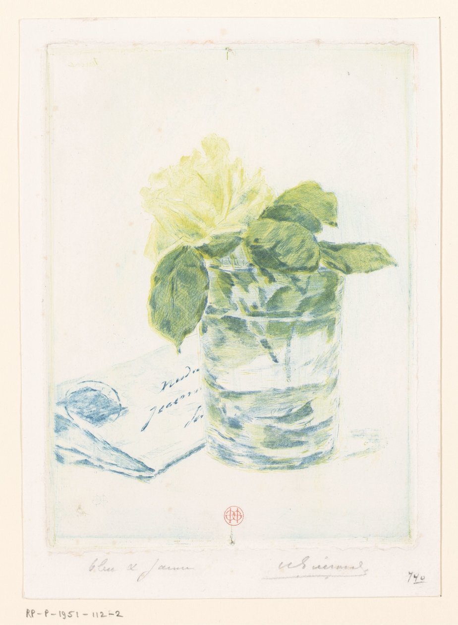 List obok wazonu z różą autorstwa Henri Charles Guérard (signed by artist)