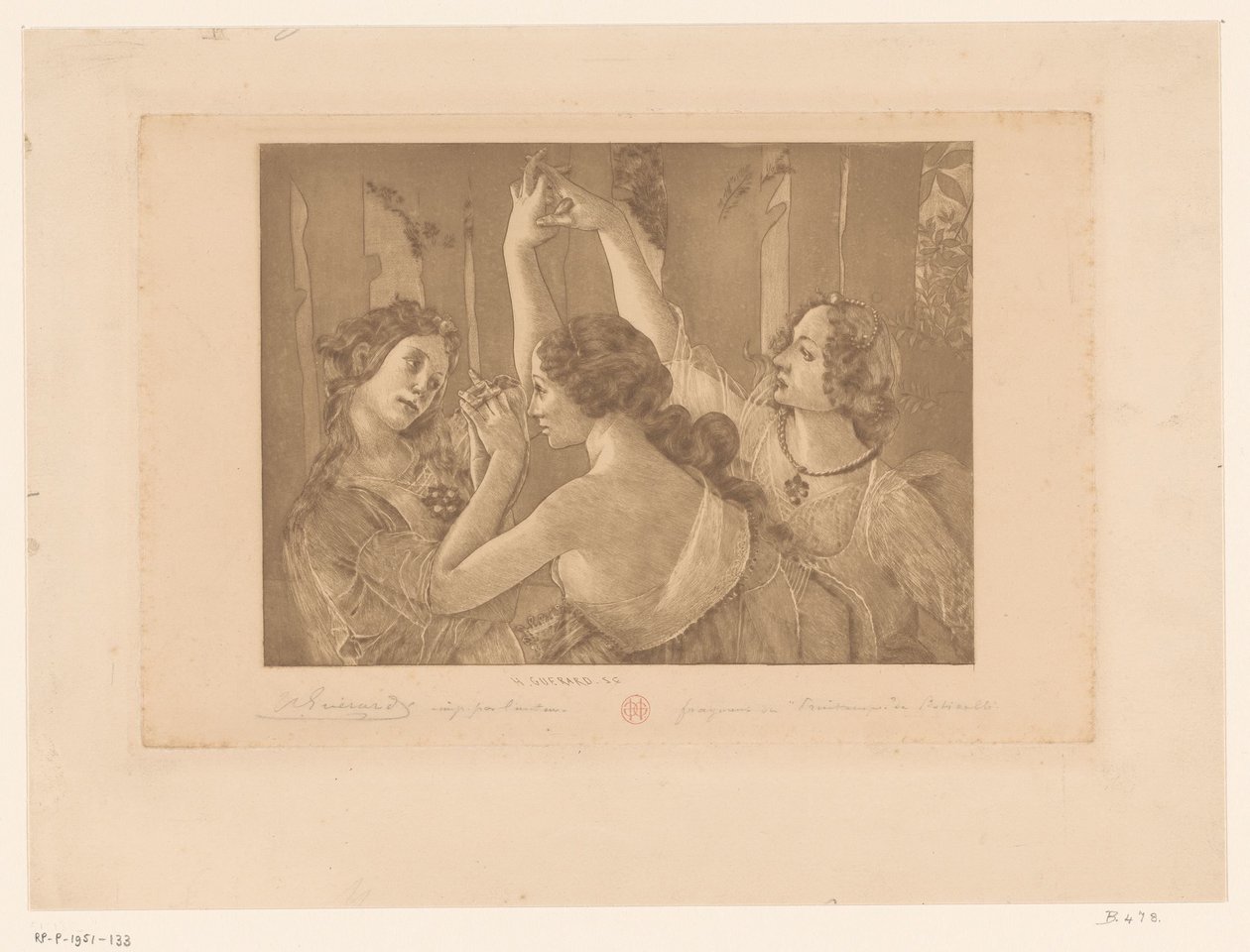 Trzy Gracje Primavery autorstwa Henri Charles Guérard (signed by artist)