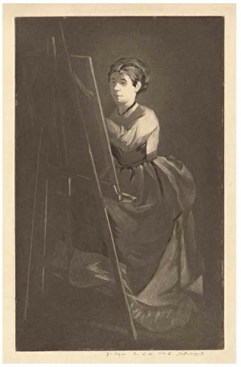 Przy sztalugach – portret artystki Jeanne Gonzalès autorstwa Henri Charles Guérard