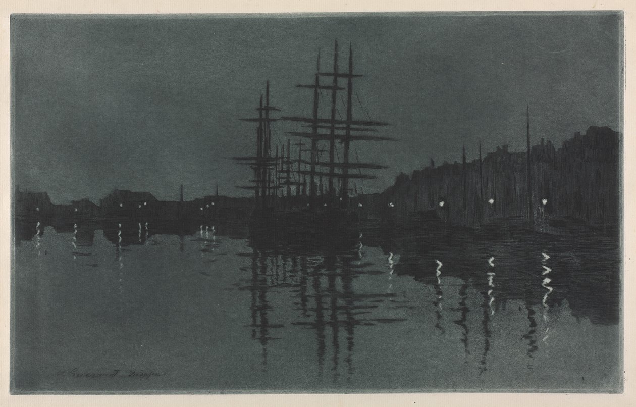 Wpływ Księżyca w Dieppe, c. 1885. autorstwa Henri Charles Guérard