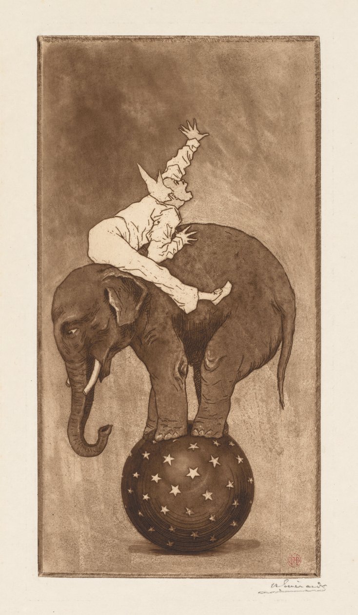 Słoń i klaun LElephant et le Clown, ok. 201 1889. autorstwa Henri Charles Guérard