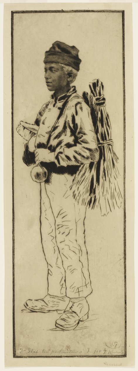 Le ramoneur (Kominiarz), ok. 1890 (akwaforta i sucha igła) autorstwa Henri Charles Guérard