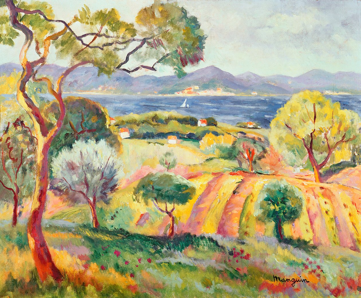 Zatoka Saint-Tropez, ok. 1918 r. (olej na płótnie) autorstwa Henri Charles Manguin
