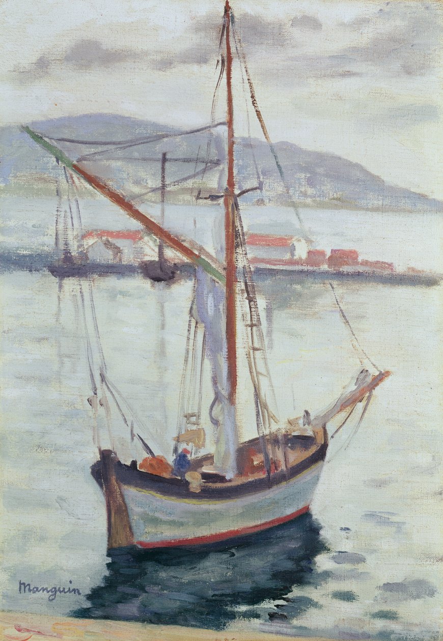 Jachty w Saint Tropez (olej na płótnie) autorstwa Henri Charles Manguin